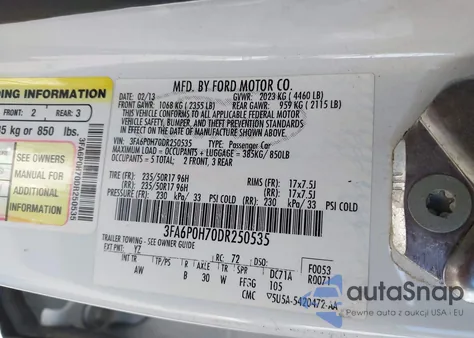 2013 Ford Fusion Se из США, поврежденный, VIN 3FA6P0H70DR250535